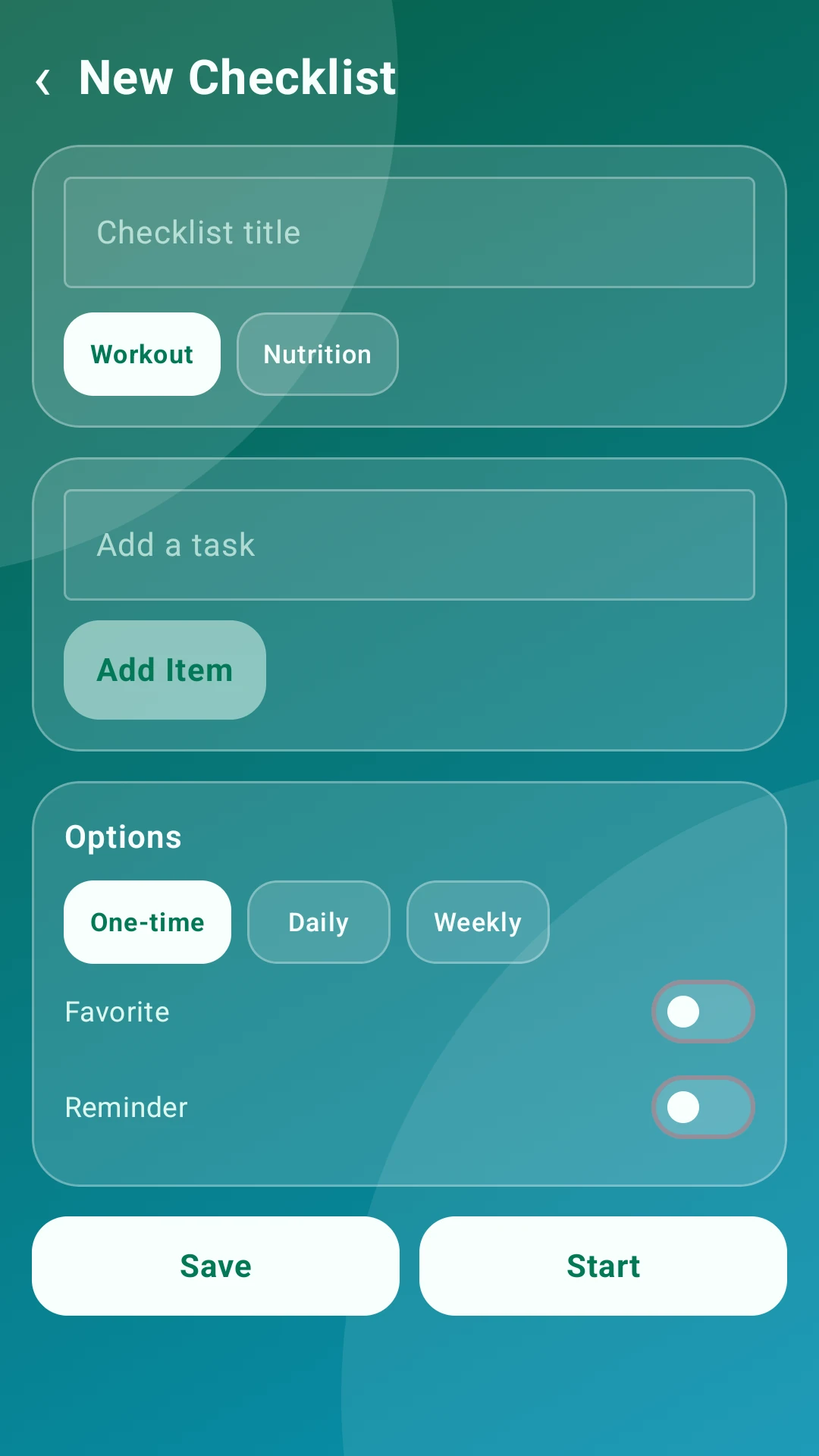 Health Checklist Pro new checklist screen