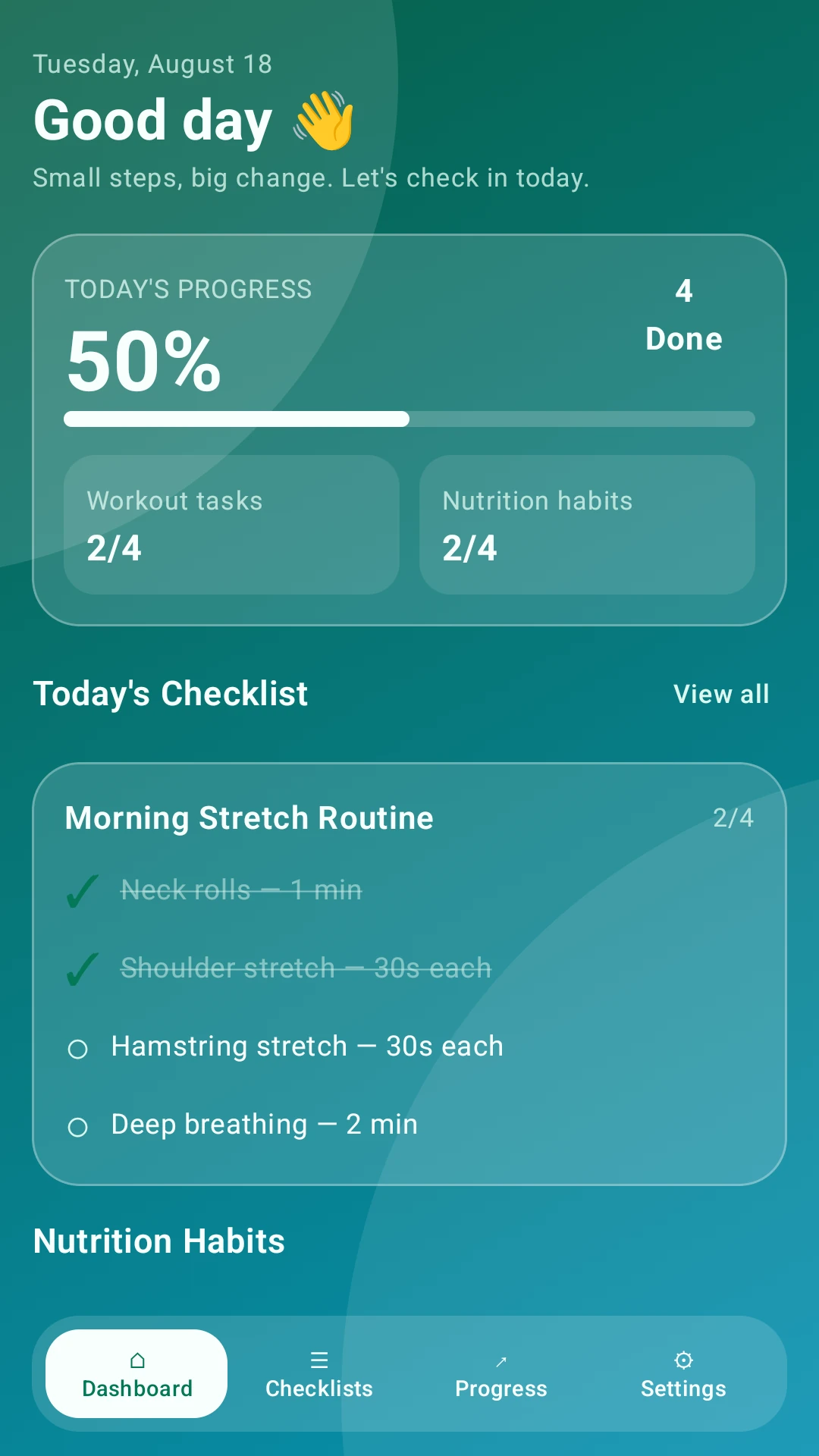 Health Checklist Pro dashboard screen